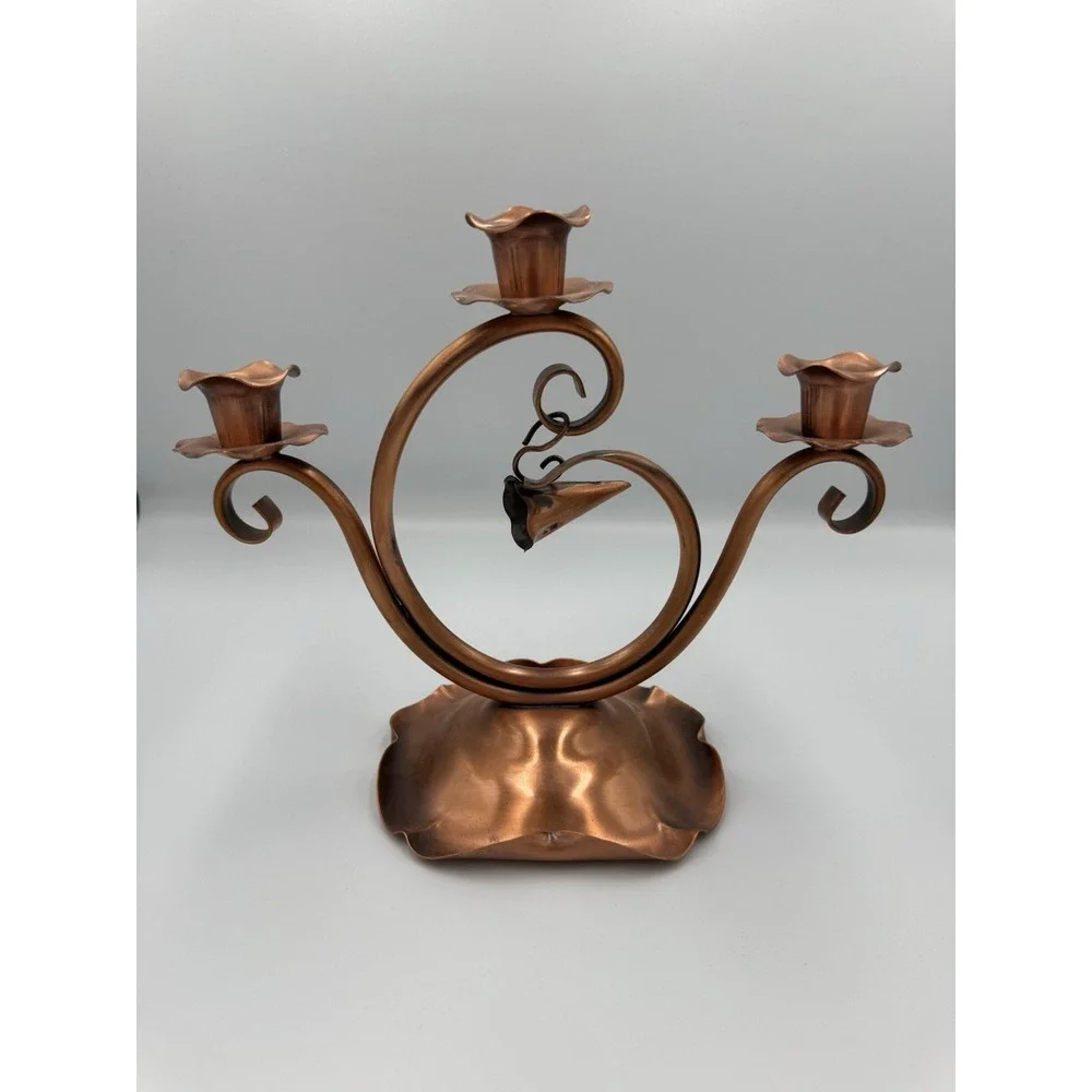 MCM Copper 3-Arm‎ Scroll and Swirl Candelabra Design